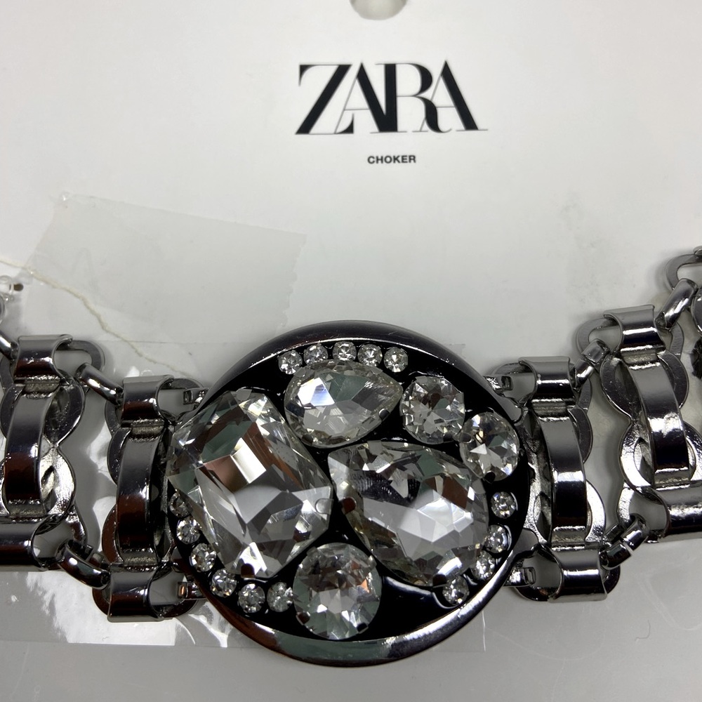 Zara Silver Metal and Rhinestone Choker